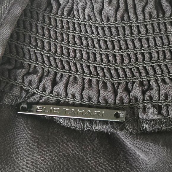 Elie Tahari Black 100% Silk Blouse with Sheer Floral Lace Sleeves Size XS - Picture 10 of 12